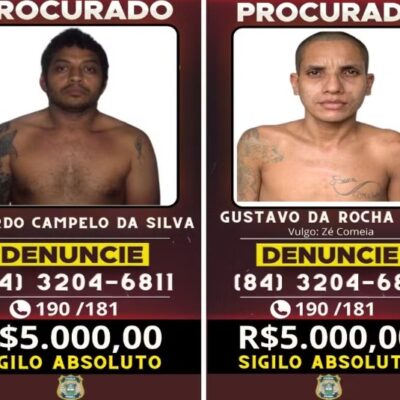 Governo do RN oferece recompensa de até R$ 10 mil por informações que levem à recaptura de fugitivos do Complexo de Alcaçuz