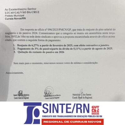 Nota do SINTE /RNsobre Propostas de Reajuste e Valorização da Educação