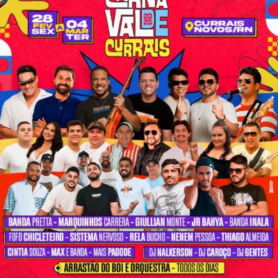Currais Novos lança programação do carnaval 2025. Orquestra, bandas e trio, irão animar público nos cinco dias de folia