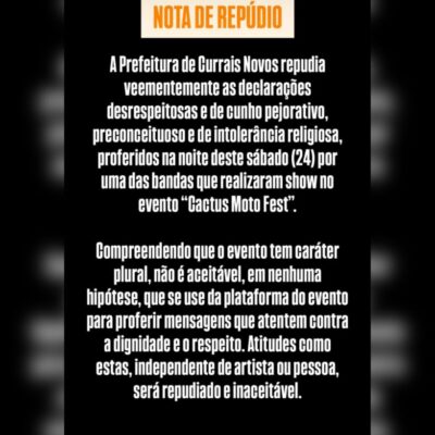 Prefeito Lucas Galvão repudia declarações ofensivas durante show da banda Camisa de Vênus no Cactus Moto Fest