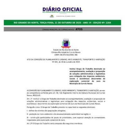 Comissão de Meio Ambiente da Câmara de Currais Novos institui Grupo de Trabalho para acompanhar impactos da exploração de ouro