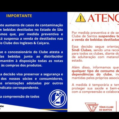 Clubes em Santos suspendem venda de destilados após casos de intoxicação por metanol