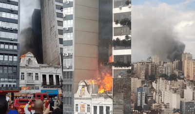 Grande incêndio atinge prédio antigo no Centro Histórico de Porto Alegre