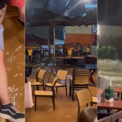 Bar em Belo Horizonte é tomado por enchente durante temporal
