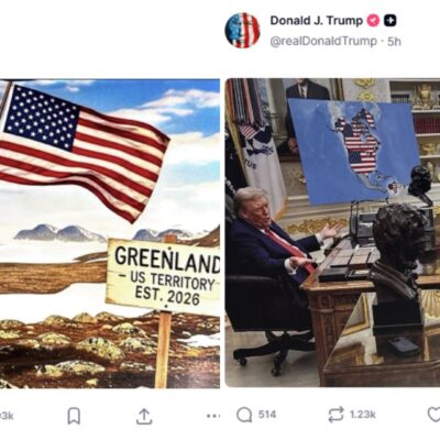 Trump divulga montagens de IA fincando bandeira dos EUA na Groenlândia