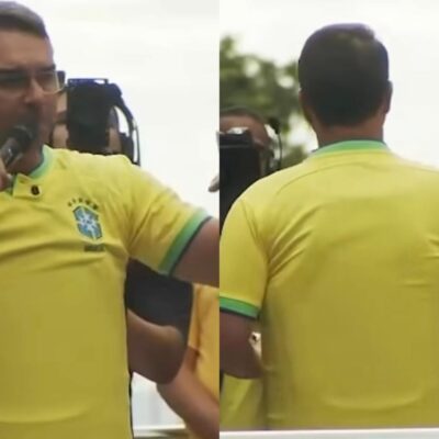Flávio Bolsonaro usa colete à prova de balas em ato na Avenida Paulista