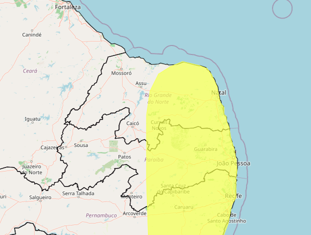 Inmet amplia aviso de chuva para 100 cidades do RN até sábado