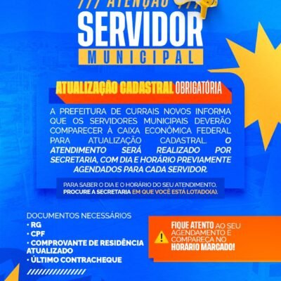 PREFEITURA DE CURRAIS NOVOS CONVOCA SERVIDORES PARA ATUALIZAÇÃO CADASTRAL